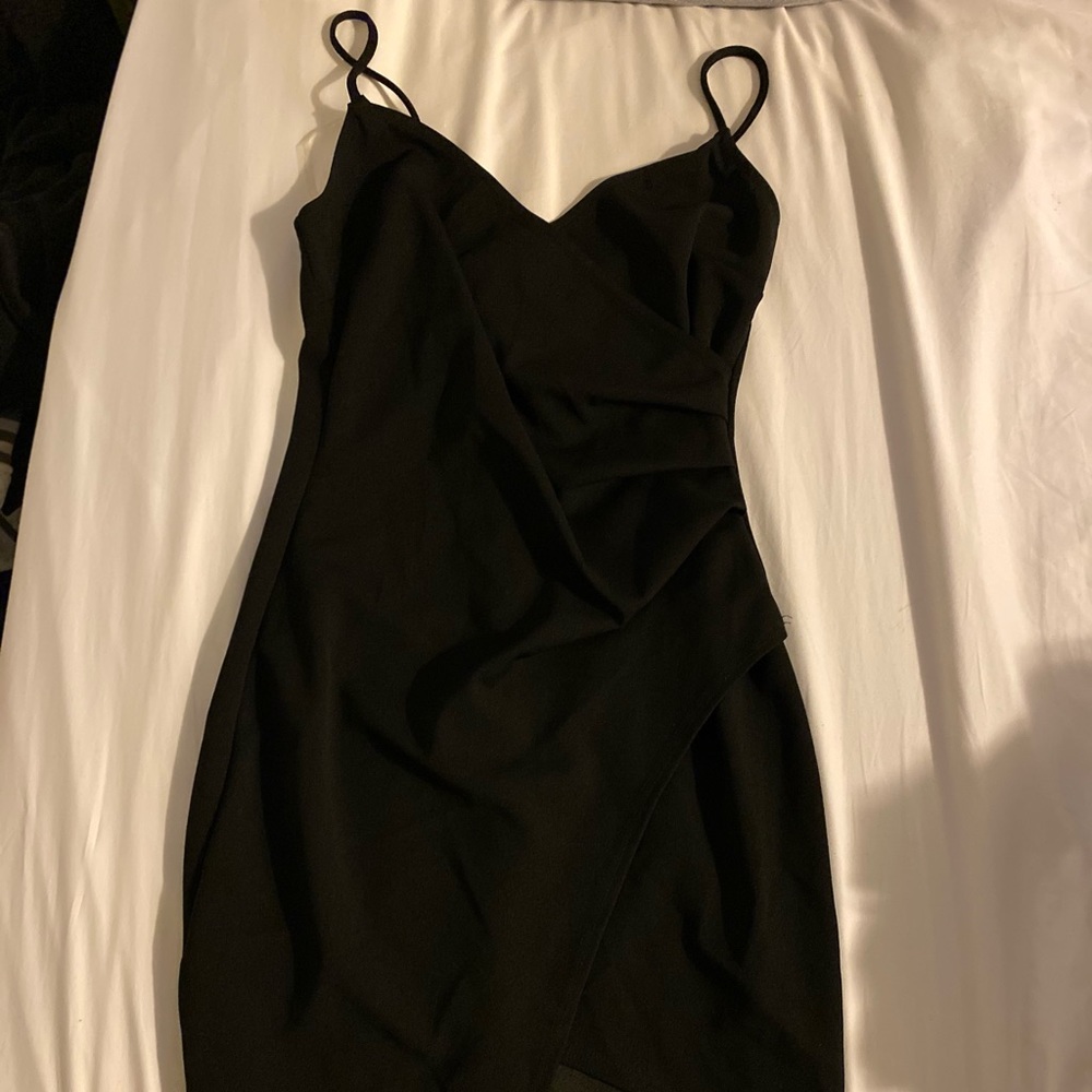 AKIRA wrap-front black mini dress